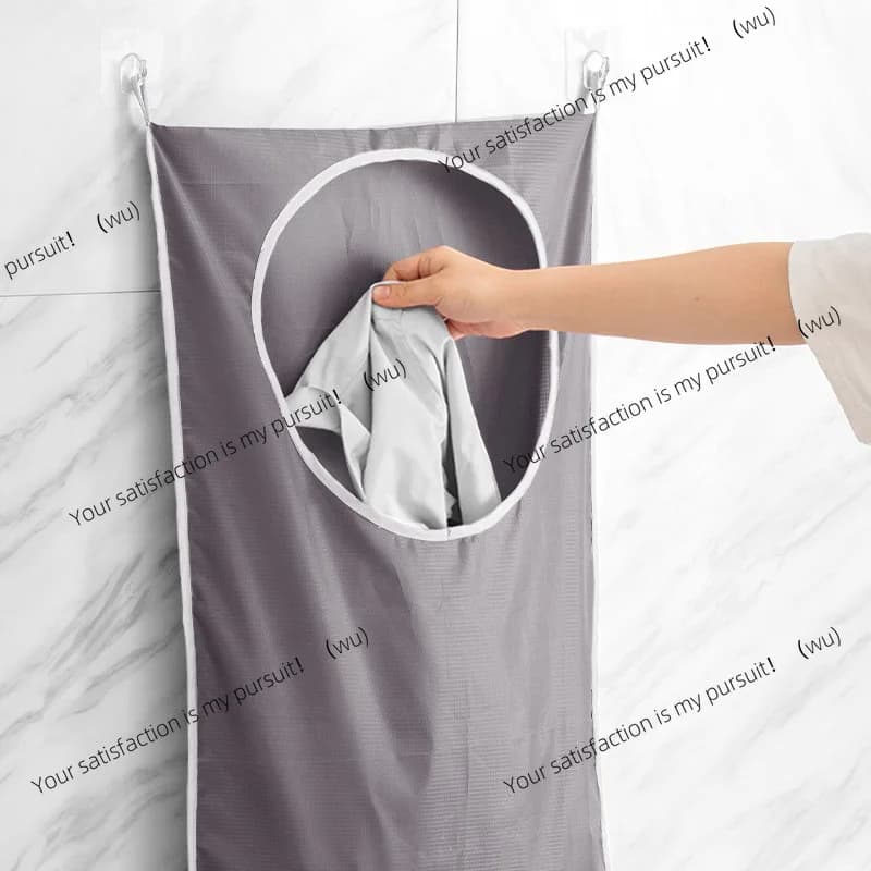 Cloth hanging laundry bag with grey trim - space saving for dirty clothes