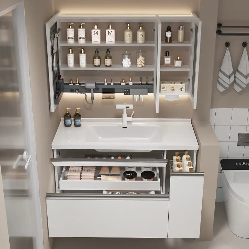 Set di mobili da bagno americani di grandi dimensioni, stile nordico, creativi, con cassetti e cestelli, lavabo in ceramica, mobili da bagno FYBC