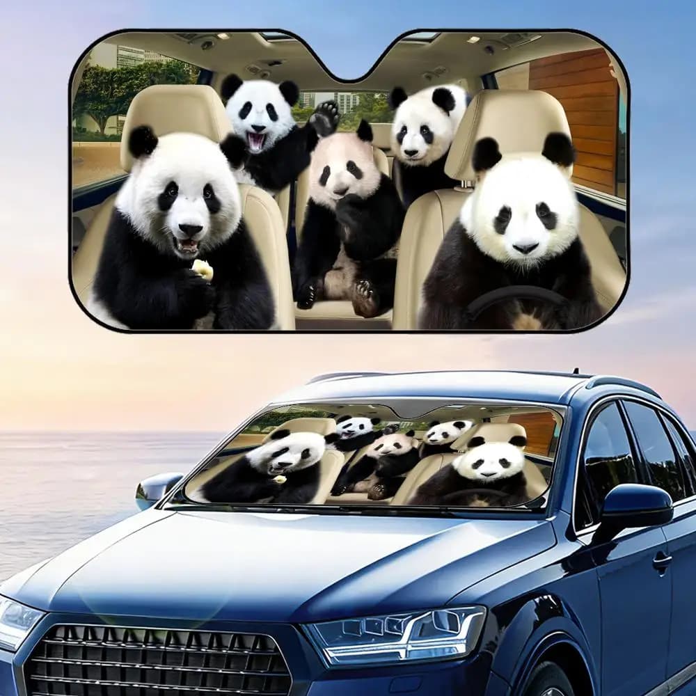 Parasole Divertente a Forma di Panda per Auto, in Alluminio, con Protezione UV Riflettente e Isolamento Termico, Pieghevole e Universale
