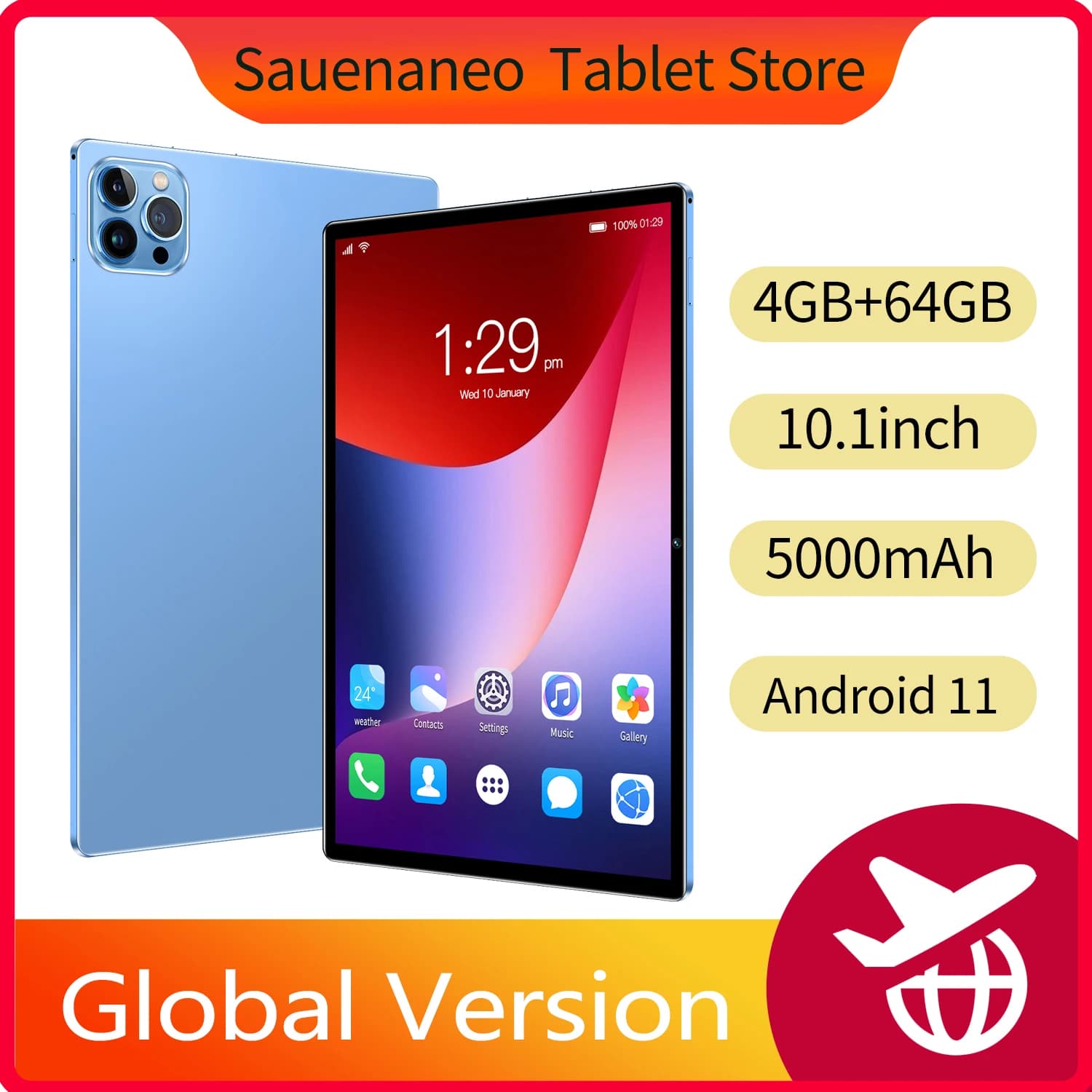 Nuovo Tablet PC da 10,1 pollici, 4GB di RAM, 64GB di ROM, supporta videochiamate, doppia fotocamera, processore Google Octa-core, Android 11.0, batteria da 5000mAh.