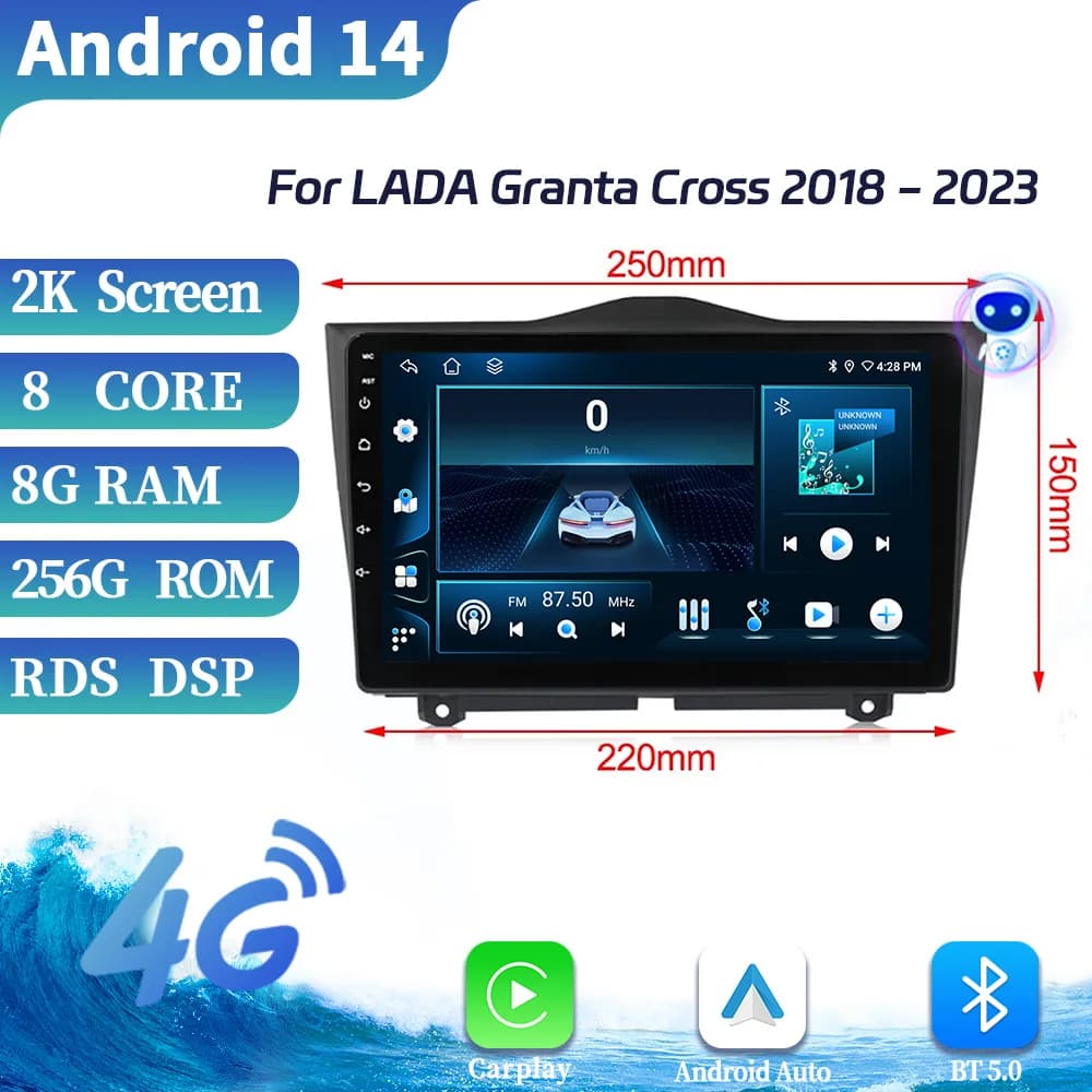 Android OS Car Radio For LADA Granta Cross 2018-2023 High-Performance CPU HDR 4G BT Wireless Carplay Multimedia GPS Touch Screen
