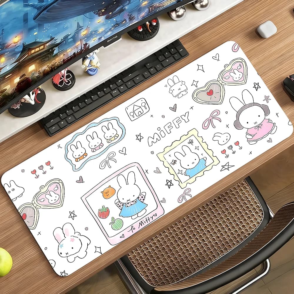 Tappetino per Mouse Cartoon M-Miffy, Antiscivolo in Gomma, Tappetino per Computer da Gioco, Decorazione per Scrivania, Grande per Laptop e Ufficio
