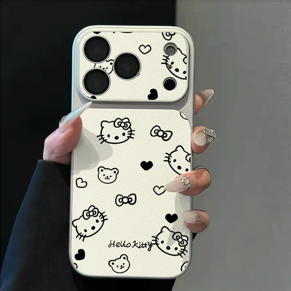 Custodia Minimalista in Pelle Hello Kitty Antiurto per iPhone 17 16 15 14 13 12 11 Pro Max X Xs XR Max 7 8 Plus