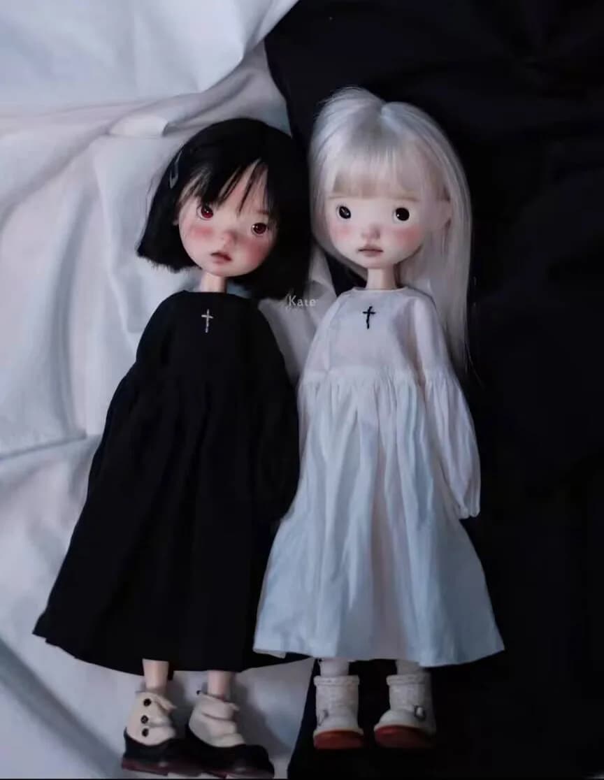 2 pezzi 2025 croce gotica vintage Landoudou/Blythe vestito intero/calzini nero/bianco (adatto per Lulu,ymy24,Ob22,24,26, zona, Jenny)