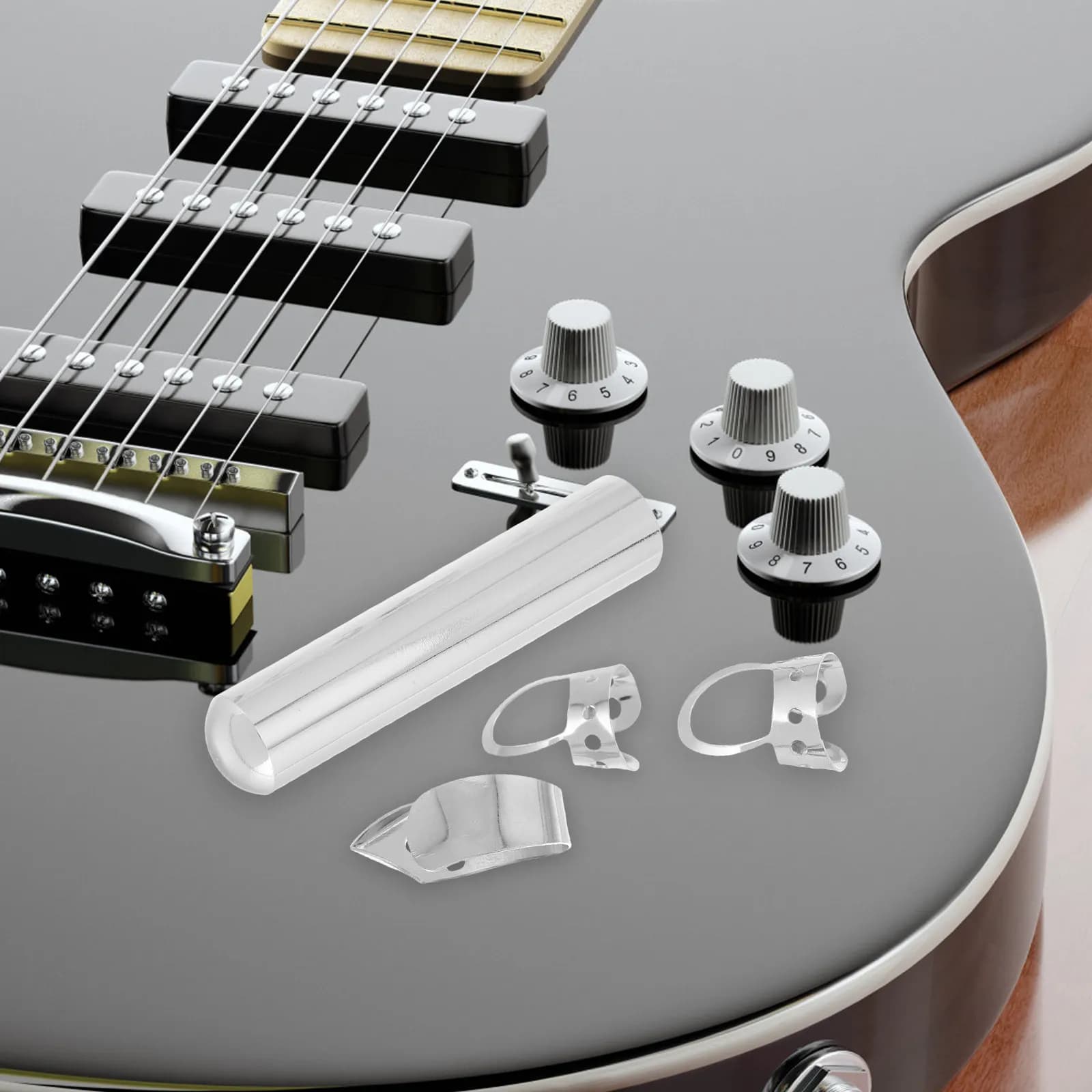 Set di 1 Barra Slide per Chitarra Elettrica in Metallo Argentato, Plettri per Dita, Effetti Sonori Regolabili, Accessori per Strumenti a Corda