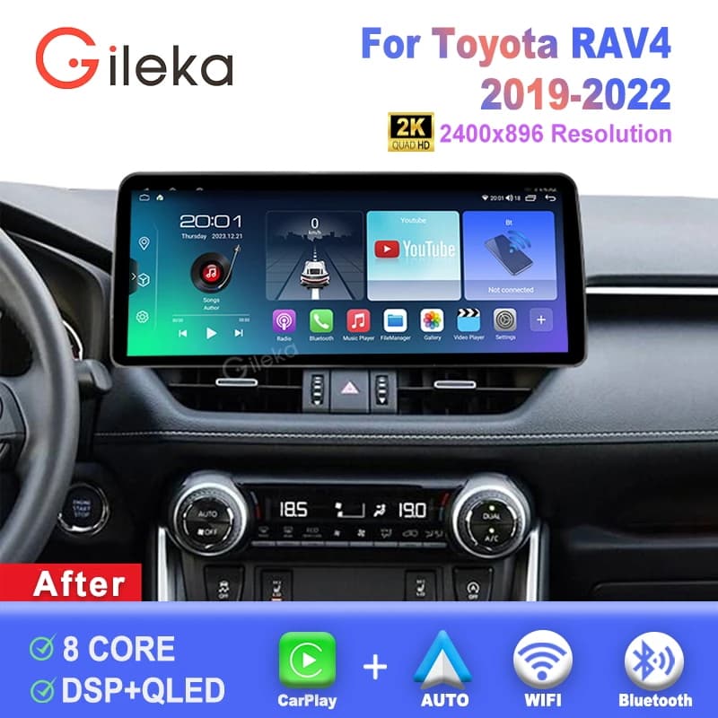 12.3 inch 2K Screen Carplay Android For Toyota RAV4 2019-2022 Car Radio Stereo Multimedia Player GPS WiFi BT Head Unit