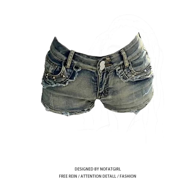 Shorts in Denim Blu da Donna Vintage Anni 2000 Y2K Gyaru a Vita Bassa, Micro Jeans a Vita Bassa, Pantaloncini Hot Stile Cowboy, Abbigliamento Estivo