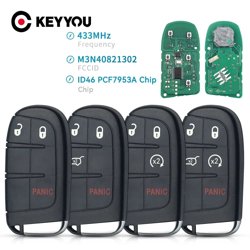 KEYYOU 433MHz Chiave A Distanza Dell'automobile Per Chrysler 300C Dodge Charger Viaggio Sfida Dardo Durango Per Jeep M3N-40821302 Fob ID46 Chip