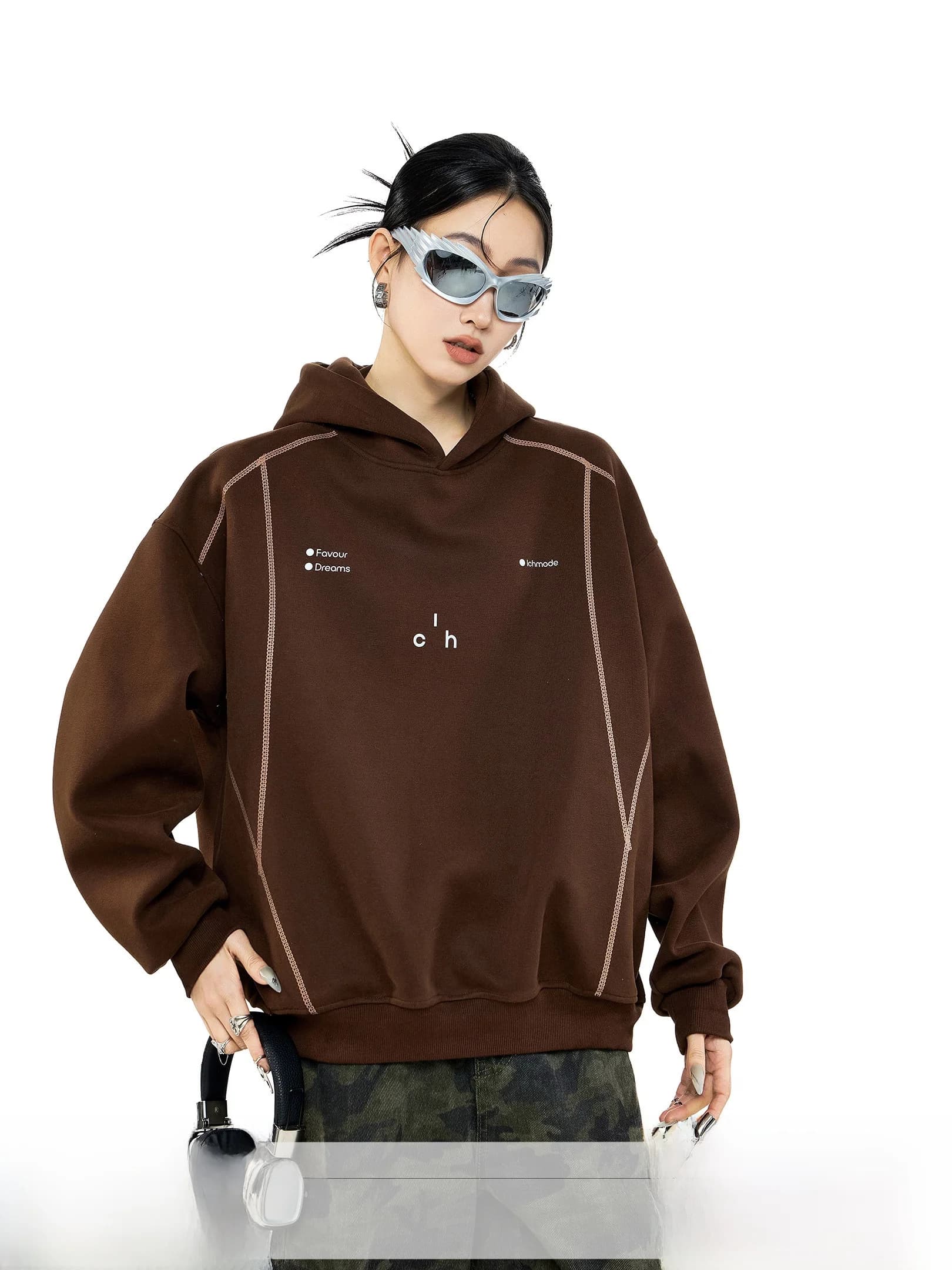 Ichmode American Retro Hassel Line Hoodie Women's Outdoor Sports Sweatshirt Casual Top Loose Fit Long Sleeve Cotton Polyester