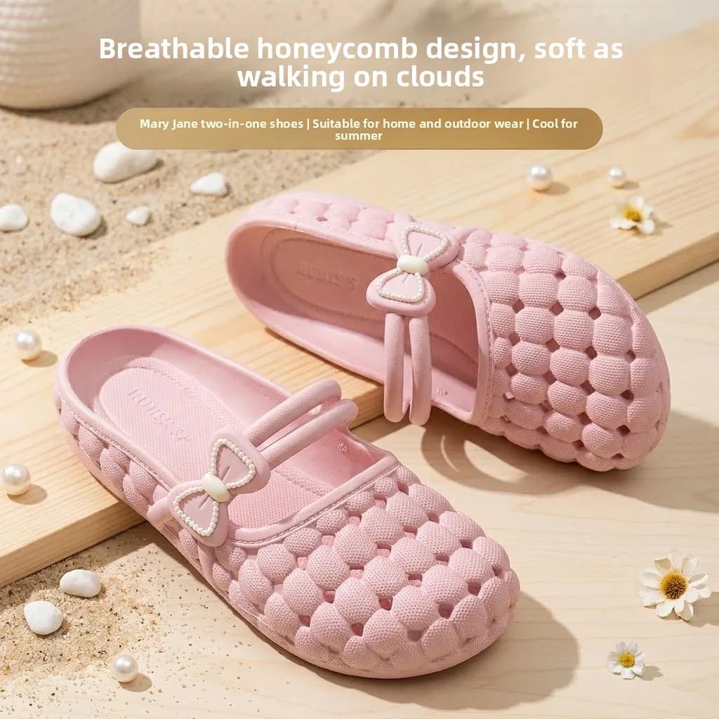 Women's Half-Packed Head Slippers Anti-Slip Deodorant Soft Bottom Breathable Outdoor Office Sandals Beach Shoes PVC Material