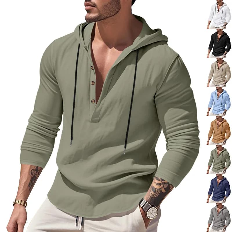 Top a maniche lunghe da uomo Felpe con coulisse Casual in cotone e lino Tinta unita Camicie casual Pullover allentato Felpe Cappotto Capispalla