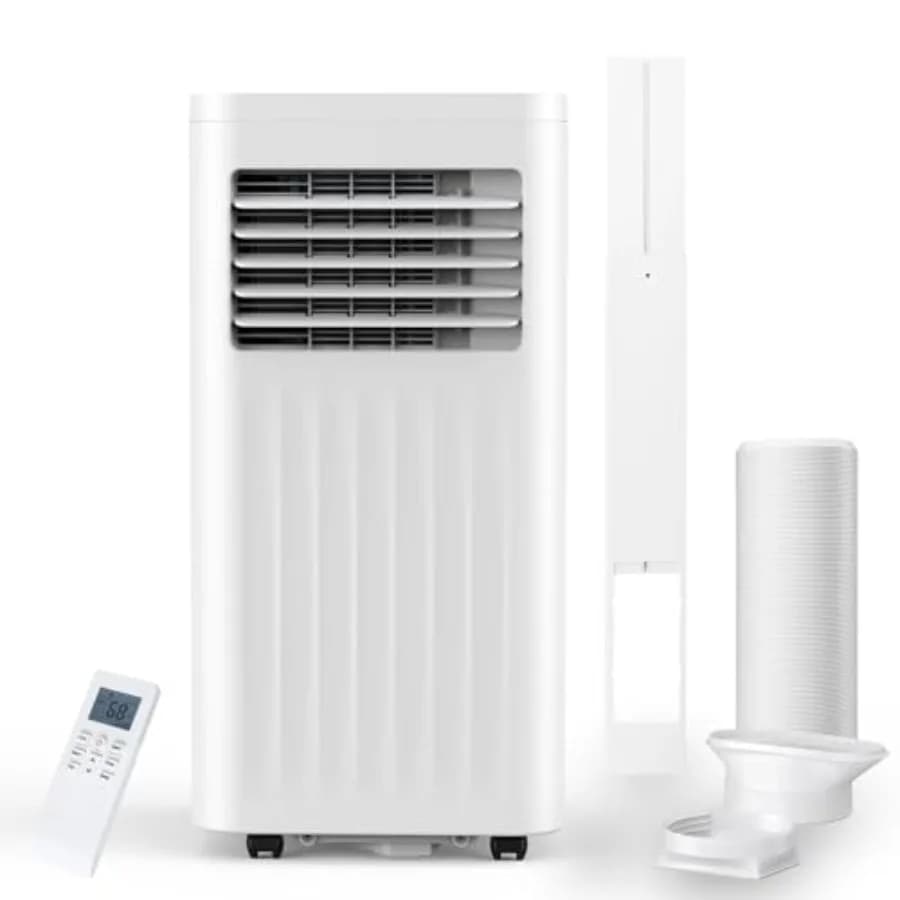 Condizionatore d'aria portatile da 8000 BTU, design compatto con ventola di raffreddamento e deumidificatore, timer 24 ore, efficace per un'area fino a 350 piedi quadrati.