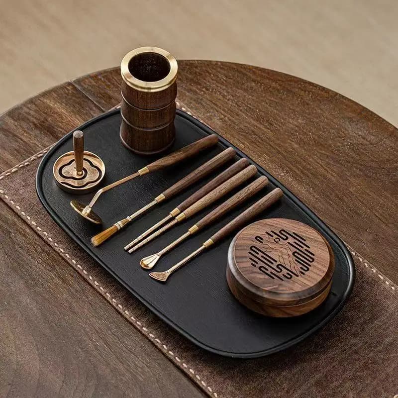 Set di bruciatori di incenso vintage in noce nera Set di strumenti per stampi con sigillo di fragranza per principianti Zen Home Office Hotel Kit porta incenso in polvere regalo