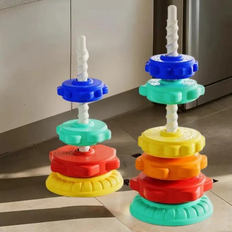 Torre arcobaleno rotante Montessori per bambini; Giocattolo puzzle che gira e impilabile; Gioco per lo sviluppo delle abilità motorie