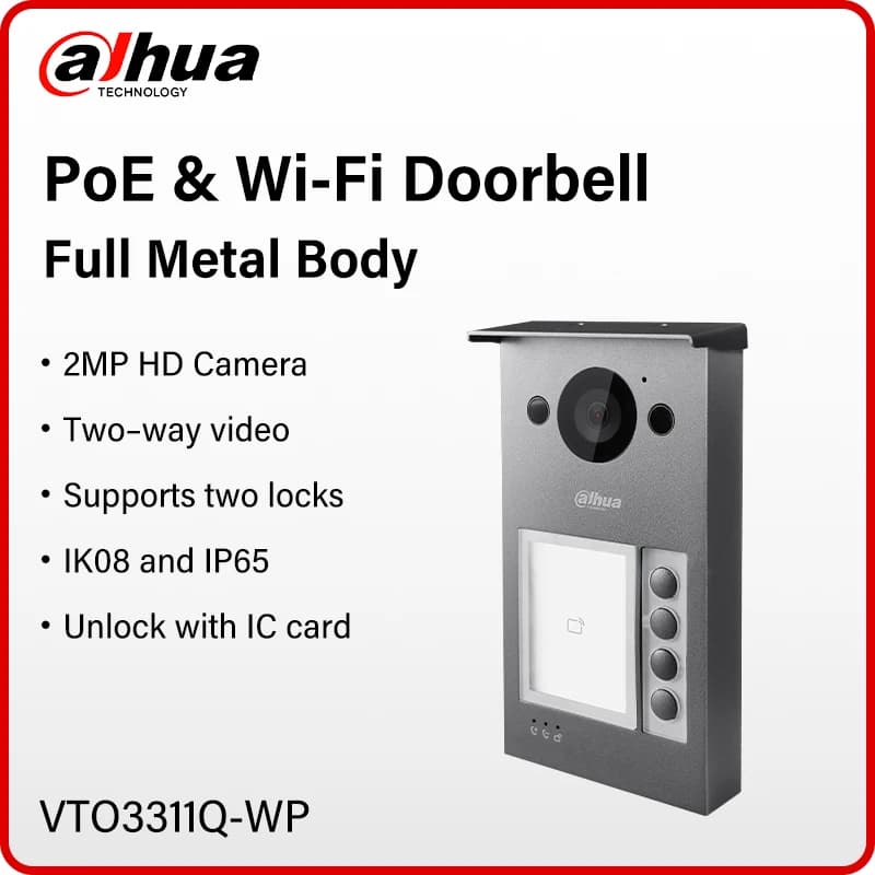 Dahua Original 2MP IP & WiFi Villa Door Station Full Metal 4 Buttons PoE Video Intercom Supports Two Locks RS485 IR VTO3311Q-WP