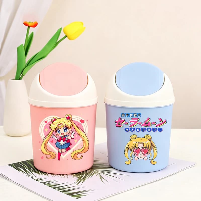 Sailor Moon Woman Mini Desktop Bin Anime Cute Female Small Trash Can Bedroom Trash Can Garbage Cans Clean Home Desk Home Gift