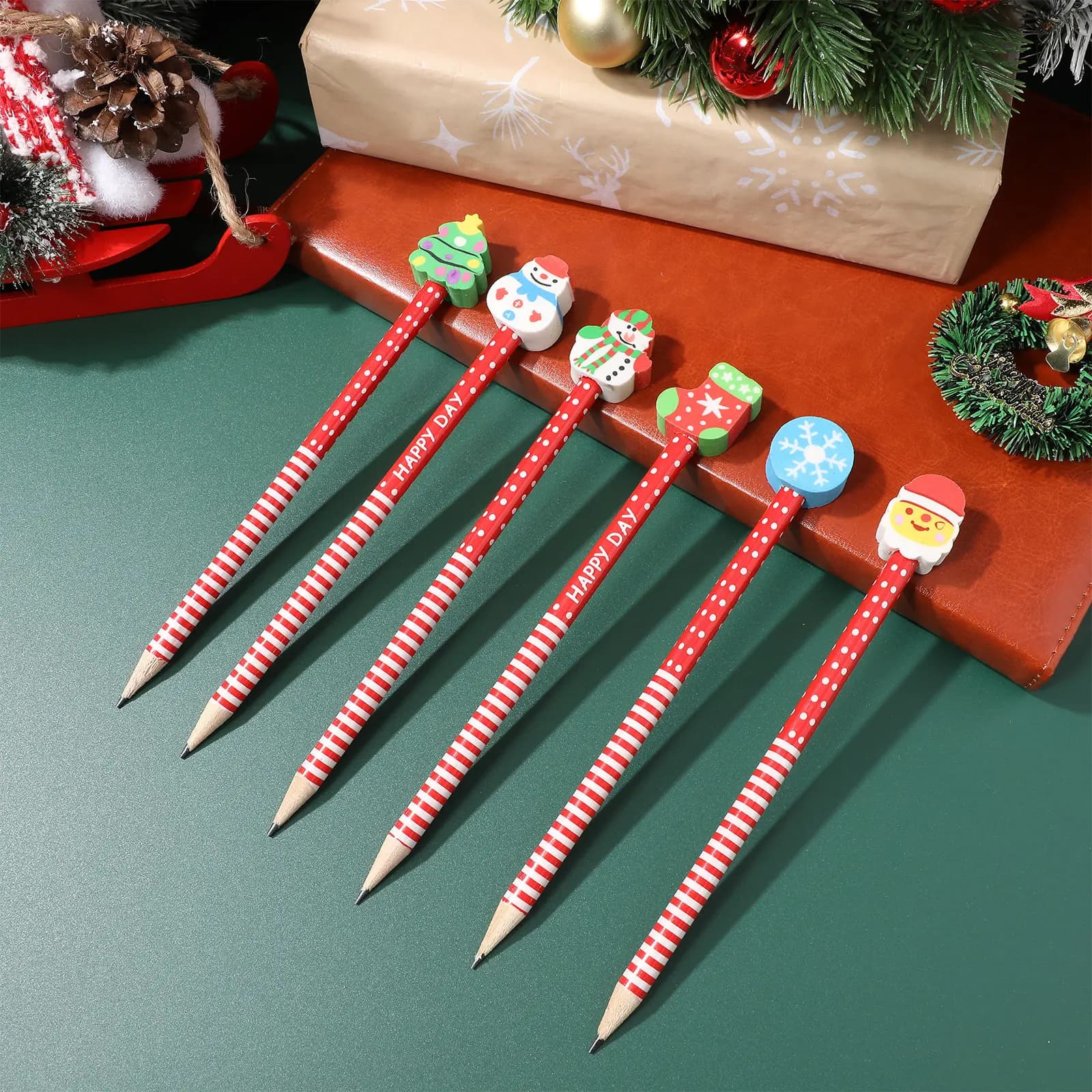 36Pcs Cartoon Christmas Pencils with Eraser Wooden Pencil Set for Kids Students Tool Holiday Decor Office Home