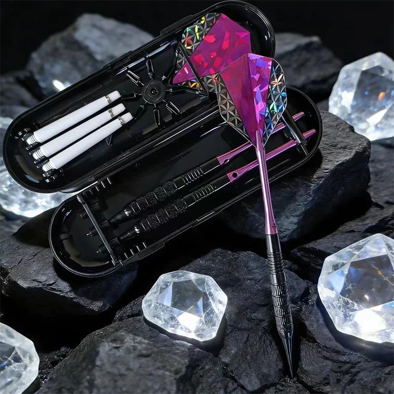 Set di freccette professionali da 17g con punta in plastica, alette viola e custodia portatile, accessori per freccette da tavolo per gioco indoor