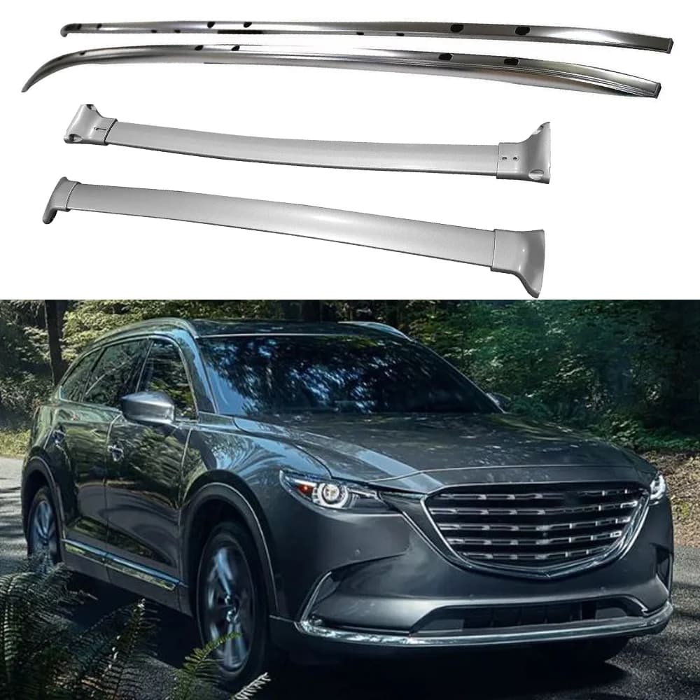 2PCS Roof Rails +2PCS Cross Bars Fit For Mazda CX-9 CX9 2016-2024 Luggage Aluminum Cross Bar Roof Cargo Ski