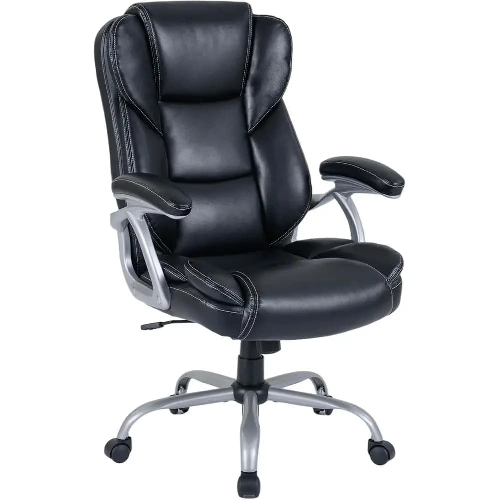 Sedia da Ufficio Ergonomica in Pelle con Funzione Dondolo, Seduta e Braccioli Imbottiti, Altezza Regolabile, Sedia Girevole da Gaming per Casa/Ufficio (Nera)
