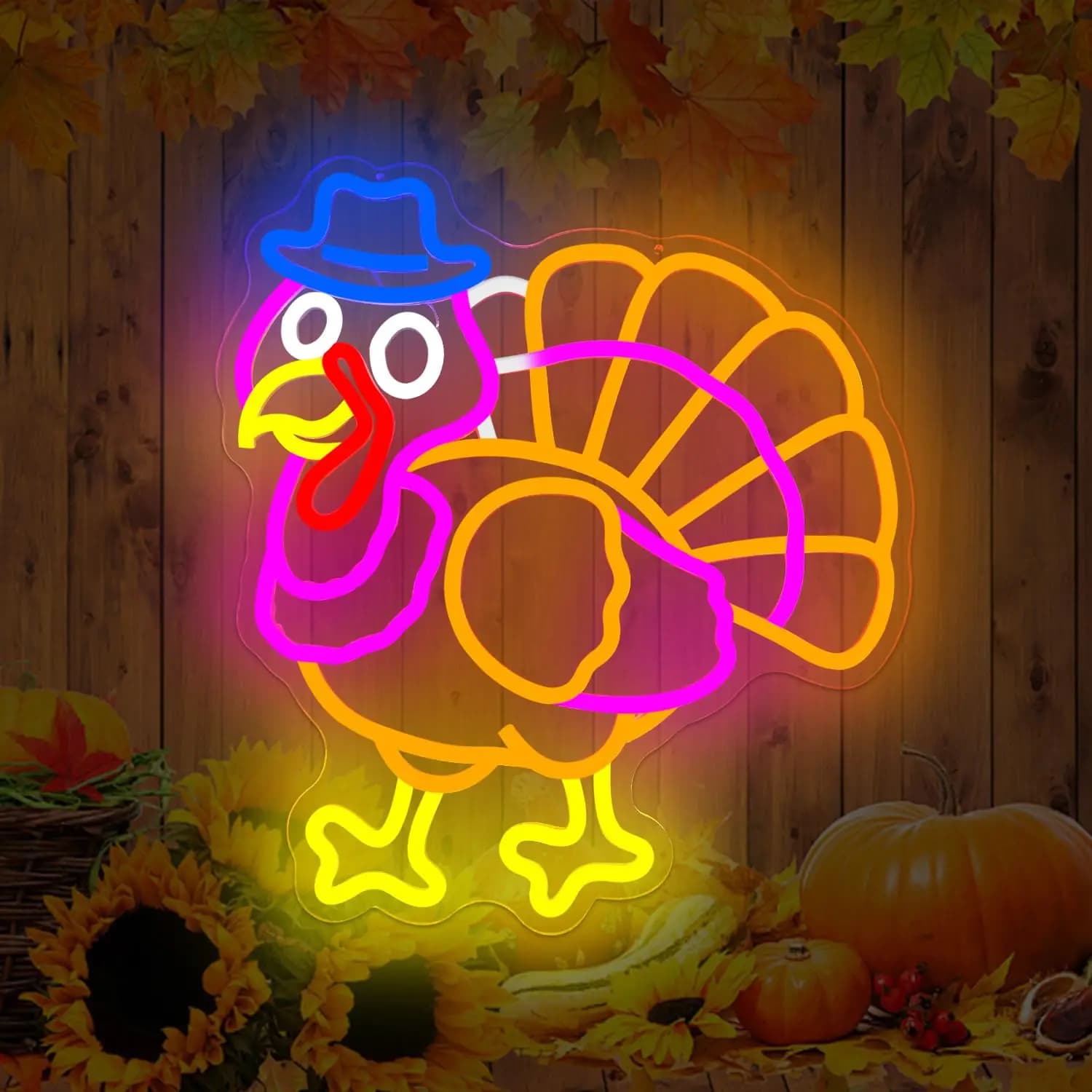 Insegna al neon a LED della Turchia per la decorazione della parete Ringraziamento dimmerabile lampeggiante illumina le luci autunnali del festival del raccolto regalano il regalo della finestra di ringraziamento