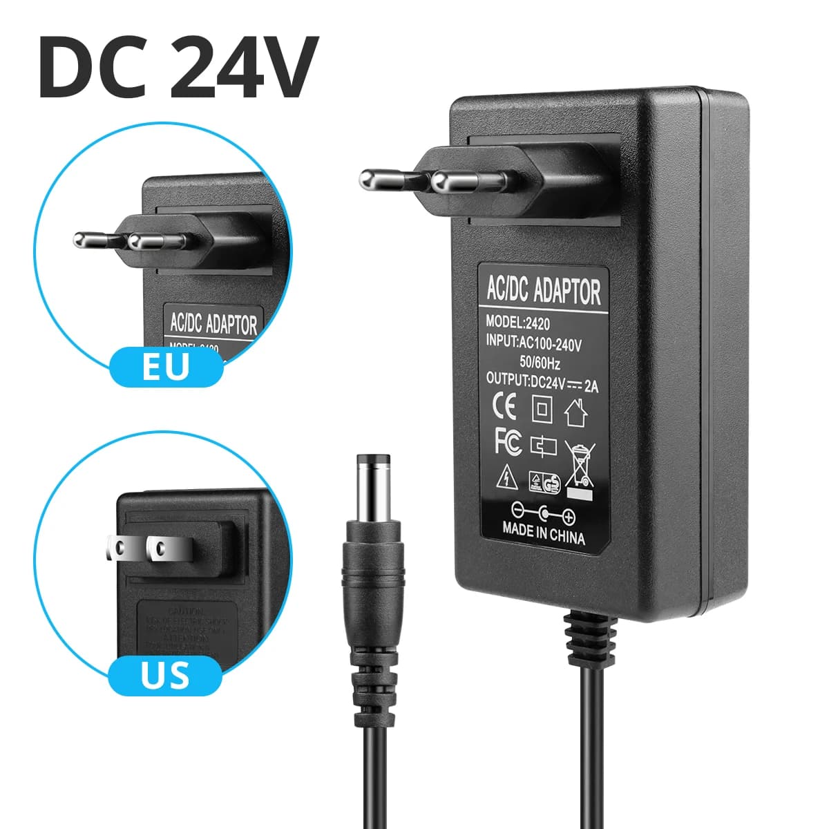 Trasformatore di illuminazione AC220V 230V 110V a DC 24V a potenza intera per caricabatterie adattatore di alimentazione per strisce LED al neon nero