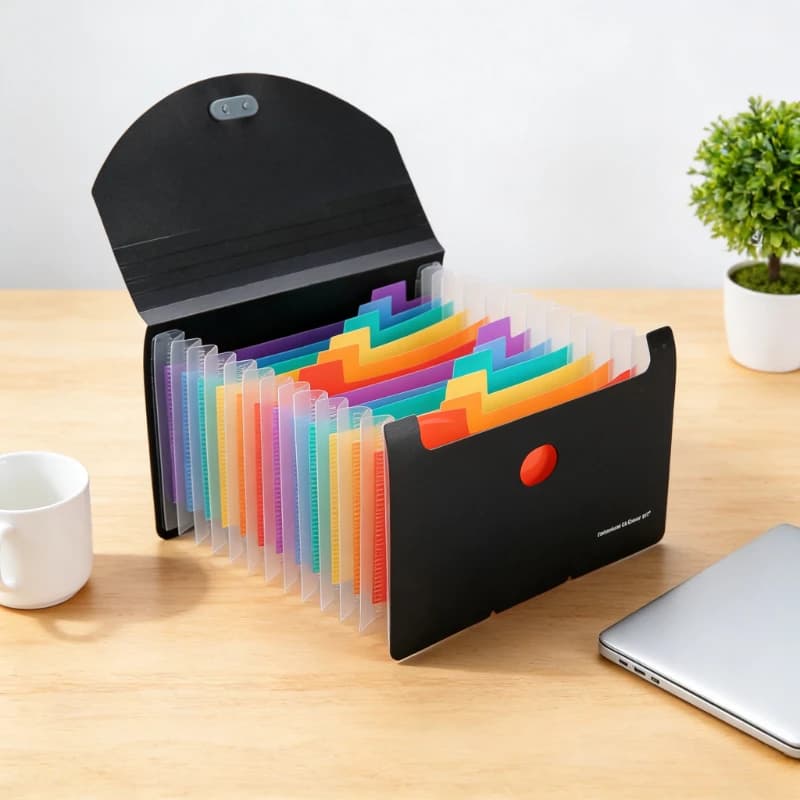 Cartella Portadocumenti Espandibile a 13 Tasche con Chiusura a Scatto, Organizzatore a Fisarmonica Colorato Arcobaleno, Porta Documenti Formato A4