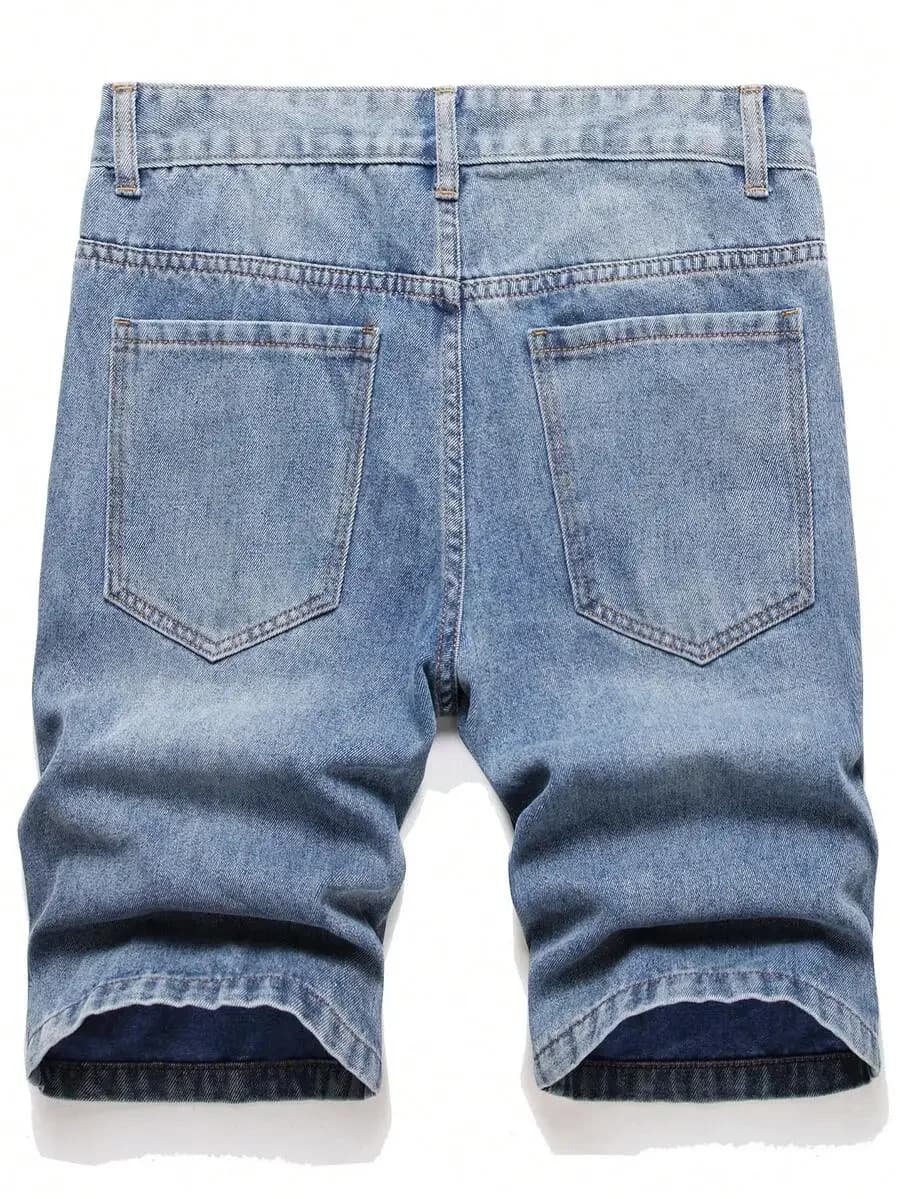 Mens Casual Distressed Ripped Denim Shorts Slim Fit Blue Jean Shorts