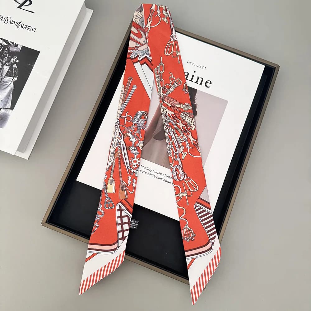 5*90 cm Versione coreana della nuova catena di chiusura da donna in twill di seta decorativa Streamer avvolgimento borsa nastro sciarpa di seta piccola sciarpa
