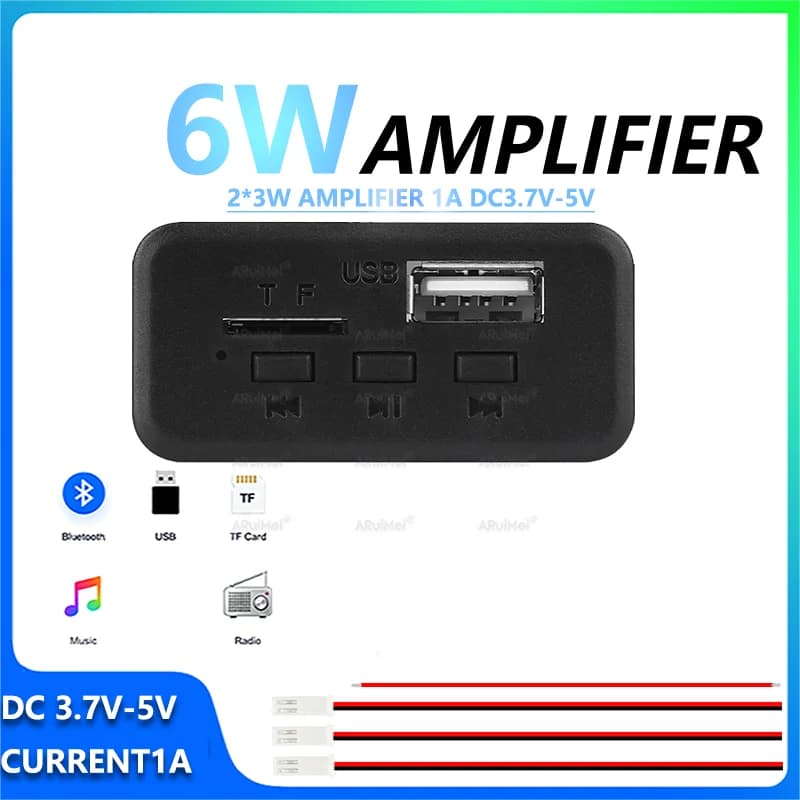 Modulo amplificatore Bluetooth 5.0 da 6 W con cavo USB DC 3.7-5 V per scheda di progetto di mini sistema audio per altoparlante portatile fai-da-te