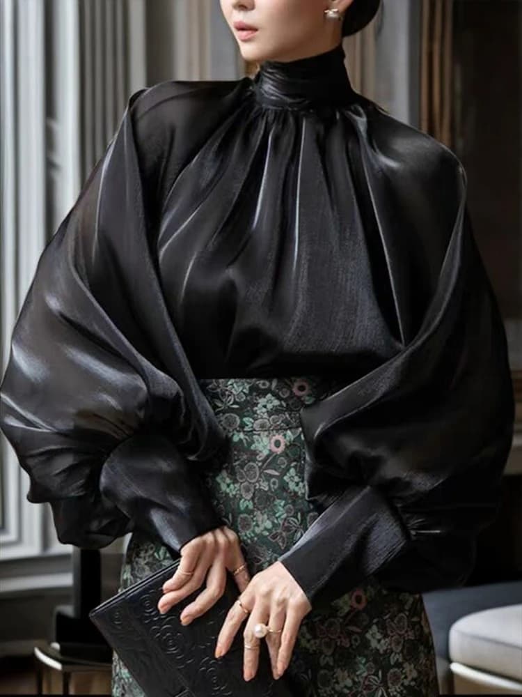 Elegant female blouse with loose lantern sleeves Elegant bow with twisted Pullover women's Shirts Blusas for women