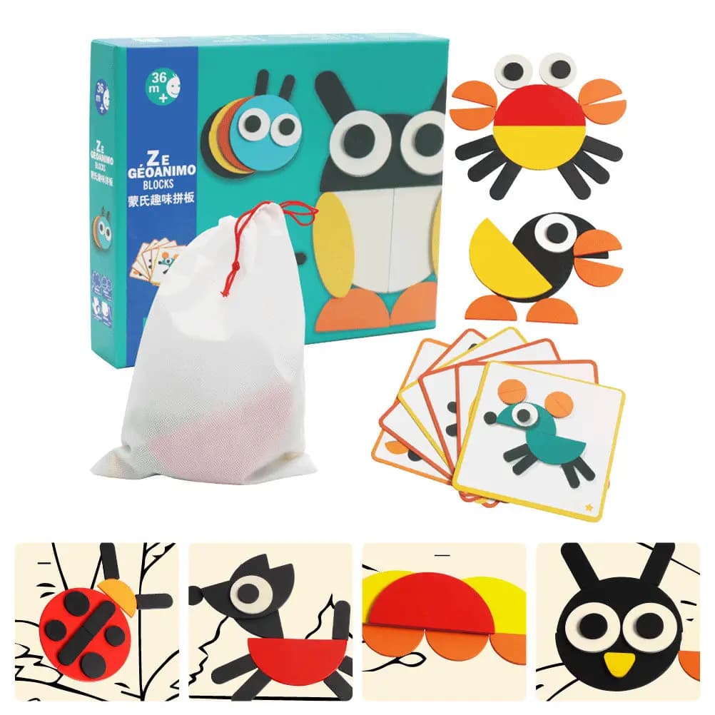 Set di 1 Gioco Educativo Tangram Geometrico per Bambini, Blocchi di Legno Colorati per l'Apprendimento Prescolare e la Coordinazione Occhio-Mano