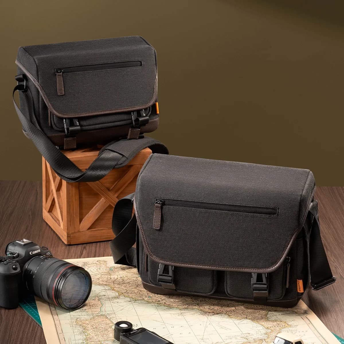 Canvas camera sling bag Waterproof Photography Crossbody Camera Bag with Tripod Holder&laptop Compartment DSLR /SLR Shoulder Bag