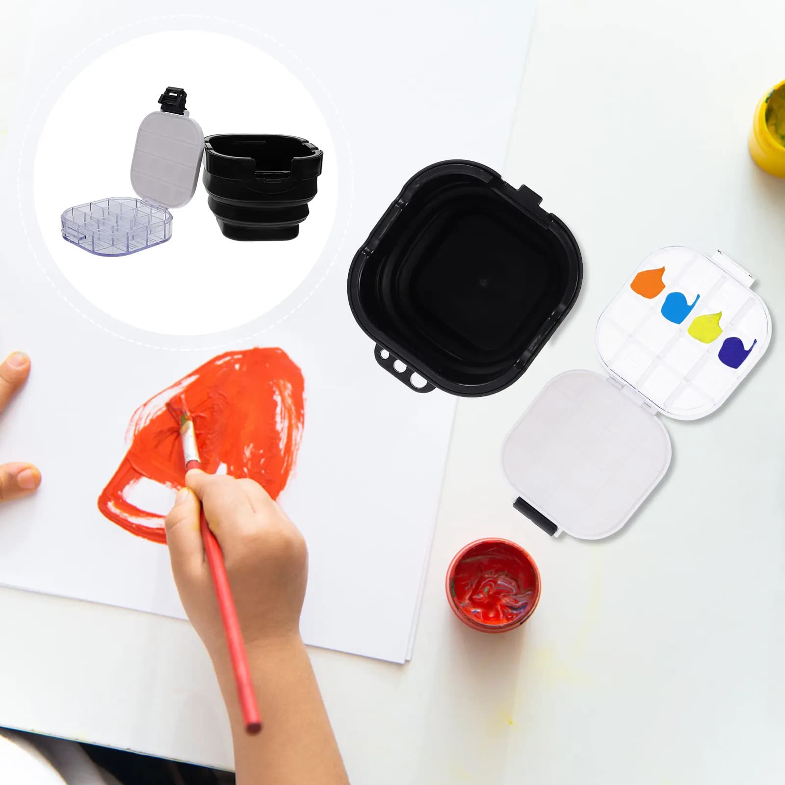 Foldable Silicone PP Painting Brush Cleaning Bucket Portable Art Wash Bucket for Kids Adults Home School Outdoor Use Paint Box