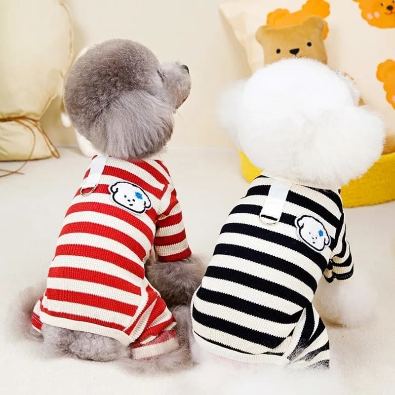 Nuovo Costume per Cani in Morbido Cotone, Tuta per Cuccioli, Pigiama per Animali Domestici, Maglietta a Quattro Zampe a Righe Sottili per Chihuahua, Bichon, Yorkie, Costume per Gatti