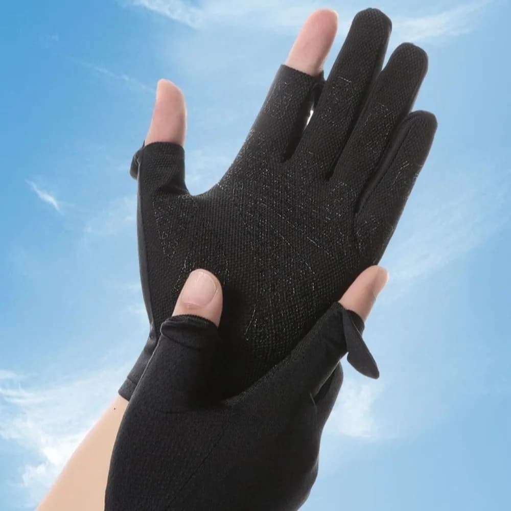 Thin Sunscreen Cycling Gloves Slip Resistant Large Size Anti-UV Ice Silk Driving Gloves Nylon Two-Finger Exposed