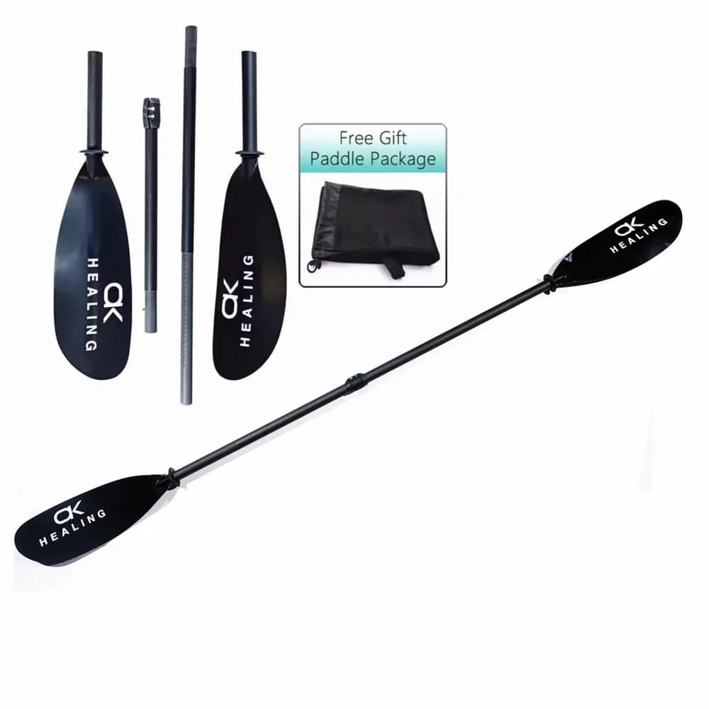 Stock Pagaia per kayak in PVC opaco 3K a 4 sezioni in carbonio nero 2150~2400mm Doppie lame in ABS con albero staccabile per remo