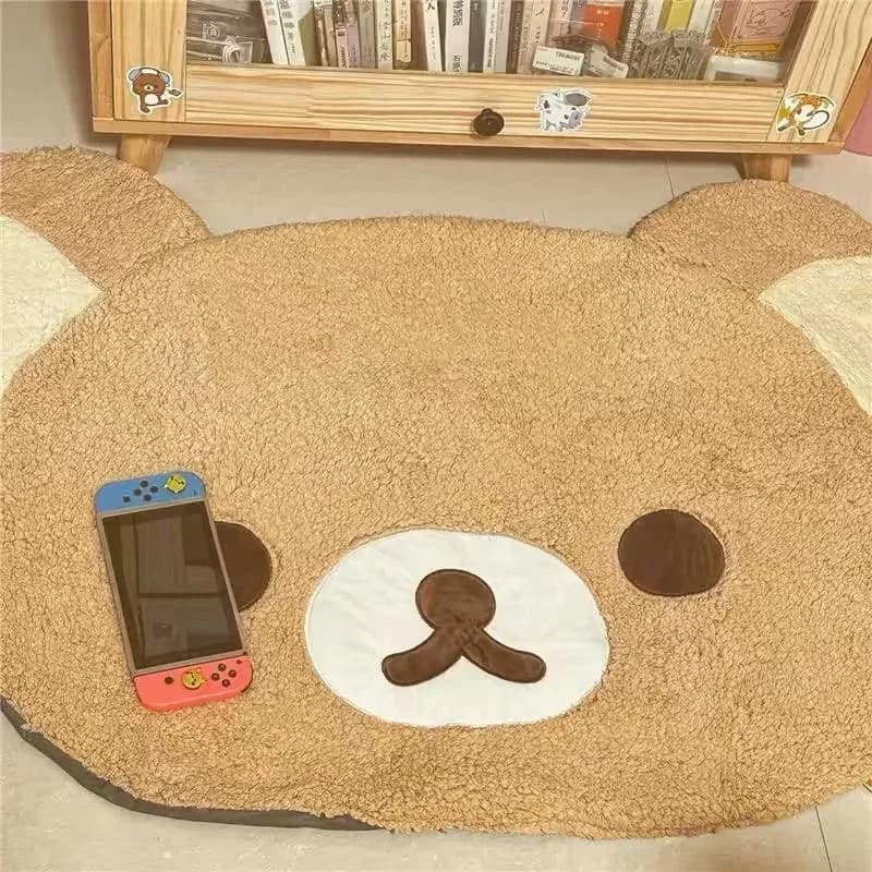 Tappeto in peluche a forma di orsetto allegro VIKAMA, tappetino carino a forma di orso, tappeto casual da comodino per camera da letto, decorazione per la casa