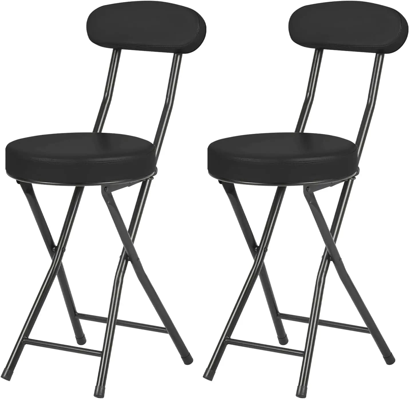 Folding Stool with Backrest, 19 Inch Portable Chair, 220lb Capacity, Cushioned Seat, Black 2 Pack