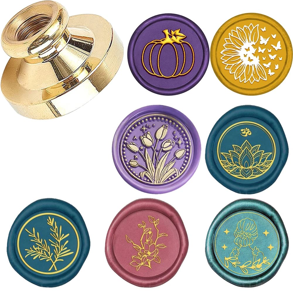 Stamps with wax seal Round stamps with 25 mm brass wax seal Botanical theme stamps of literary flowers to decorate envelopes Gifts Invitations