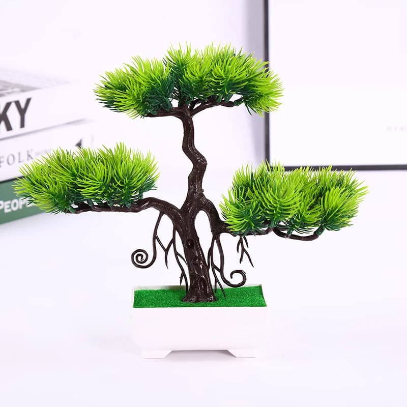 Fake flower potted plant welcoming guests, pine imitation real flower plant, evergreen year-round mini bonsai