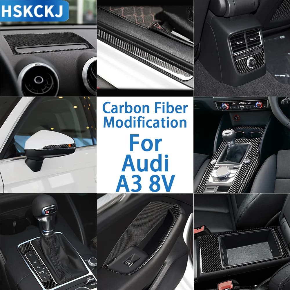 Per Audi A3 8V 2013-2019 Accessori per auto in fibra di carbonio Volante Faro Maniglia per porta Trim Adesivo Modifica interna