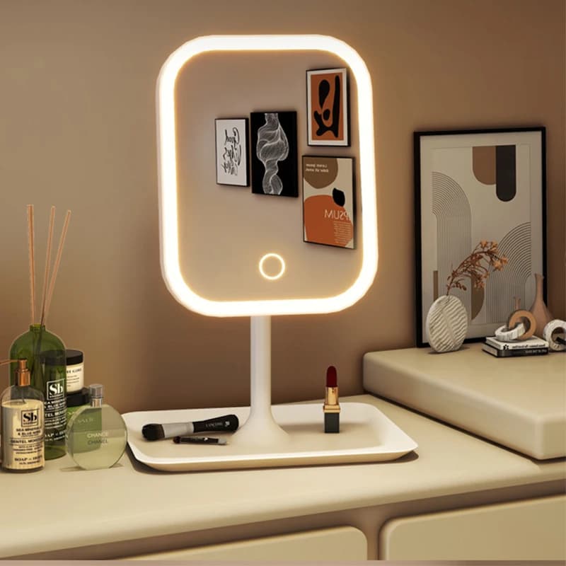 Modern niche table cosmetic mirror LED makeup mirror with 3 color light Tactile mirror Women bedroom mirror