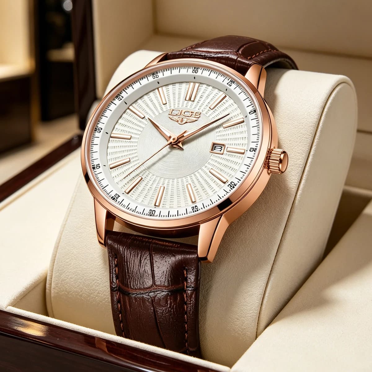 Orologio da uomo LIGE di marca, semplice, elegante, impermeabile, con calendario, cinturino in pelle, orologio al quarzo da uomo alla moda + scatola