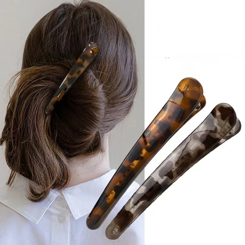Fermagli per capelli grandi a becco d'anatra con stampa leopardata alla moda Frangia laterale antiscivolo Forcine per la testa posteriore Accessori per capelli per lo styling per le donne Ragazze