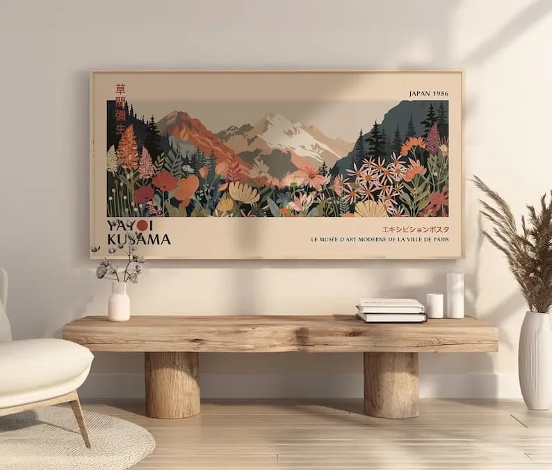 1 stampa artistica da parete con paesaggio floreale giapponese di Yayoi Kusama, grande formato, senza cornice, poster moderno su tela per l'arredamento del soggiorno