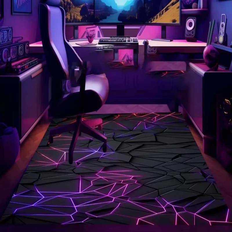 VIKAMA 3D Neon Gaming Room Carpet Non Slip Wear Resistant Gaming Chair Mat Bedroom E-sports Floor Rug Home Decor
