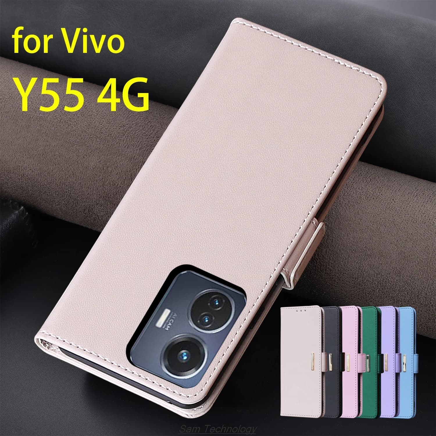 Custodia in pelle con fibbia magnetica per Vivo Y55 4G Global EUR RUS Portafoglio RFID BLOCCO Flip Cover femminile Semplice Capa Fundas Coque