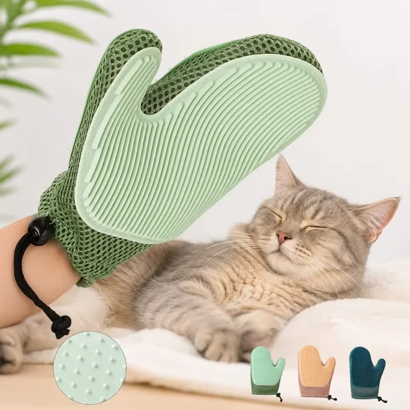 Pet hair removal glove 1 piece double-sided silicone dog and cat grooming glove bath massage cleaning