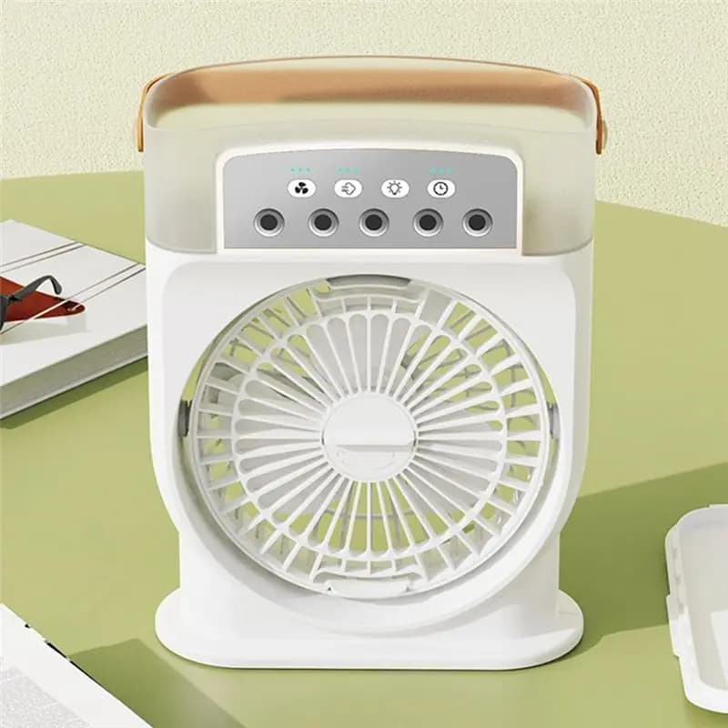 Ventilatore Portatile con Nebulizzatore a 5 Fori, Mini Ventilatore Personale Elettrico, Umidificatore da Tavolo